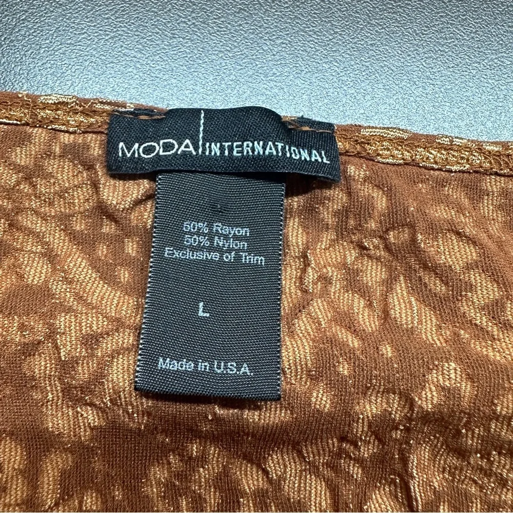 Moda International Tank Top Camisole Metallic Gold Rust Large Y2k Boho Fairycore